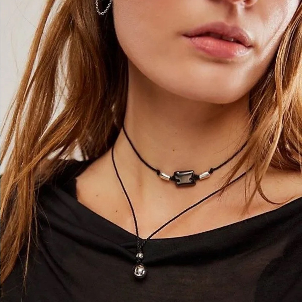 Free People Elegant Black and Silver Women's Necklace